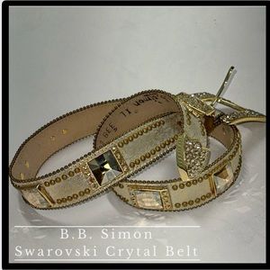 B.B.Simon Swarovski Crystal Gold Western Cowboy Belt - XL